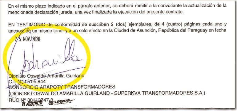 El 25 de noviembre de 2020, el actual legislador firmó el contrato con la ANDE en representación de Arapoty.