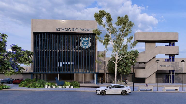 Maqueta de la fachada del remodelado estadio Río Parapití del 2 de Mayo.