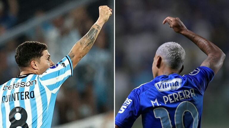 Imagen ilustrativa: combinación de imágenes que muestra al mediocampista de Racing Juan Fernando Quintero (izq) y al centrocampista de Cruzeiro Matheus Pereira (der).