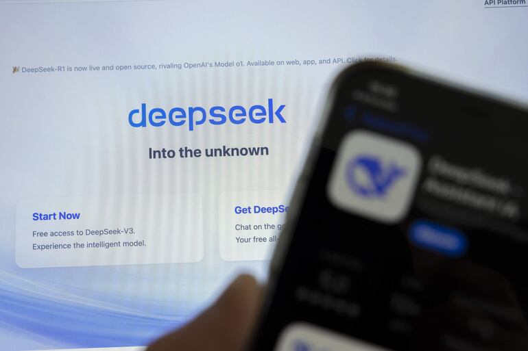 El logo de la empresa china DeepSeek, visto en la pantalla de una computadora. 