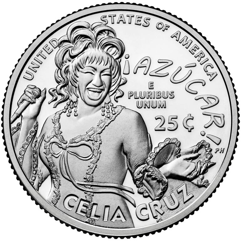 LOS ÁNGELES (CA, EEUU). Imagen cedida por la Casa de Moneda de los Estados Unidos (US Mint) que muestra el inverso del cuarto de dólar dedicado a la cantante cubana Celia Cruz que forma parte de una serie llamada "American Women Quarters". Se convirtió en la primera figura afrolatina en recibir este homenaje. EFE/US Mint /SOLO USO EDITORIAL /NO VENTAS /SOLO DISPONIBLE PARA ILUSTRAR LA NOTICIA QUE ACOMPAÑA /CRÉDITO OBLIGATORIO.
