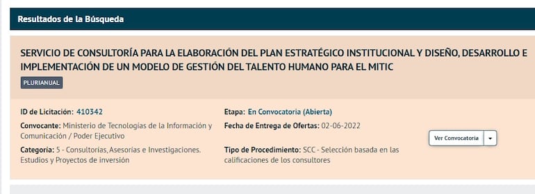 Llamado a licitación convocado por Mitic para "tercerizar" trabajo que debe hacer Talentos Humanos de su institución.