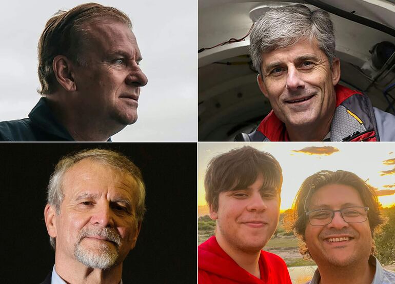 Los pasajeros del sumergible Titan Hamish Harding, Stockton Rush, Paul-Henri Nargeolet, Suleman Dawood y su padre Shahzada Dawood.