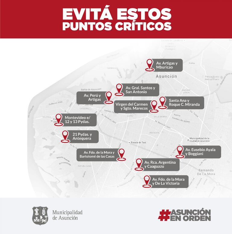 Puntos críticos durante lluvias en Asunción.