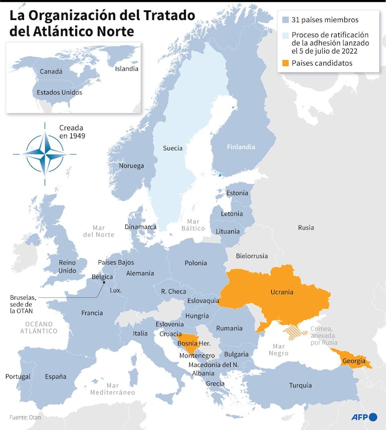 Mapa con los países miembros de la Organización del Tratado del Atlántico Norte y los candidatos a la integración - AFP / AFP