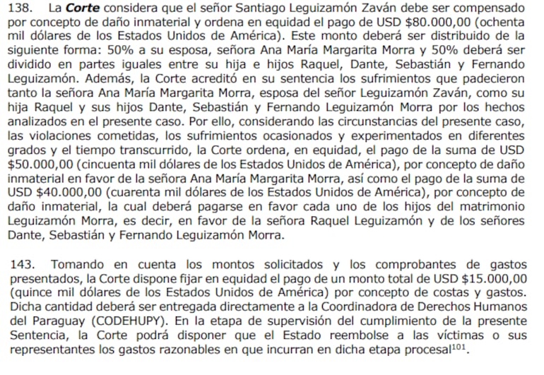 Disposiciones de la Corte IDH por el caso Santiago Leguizamón