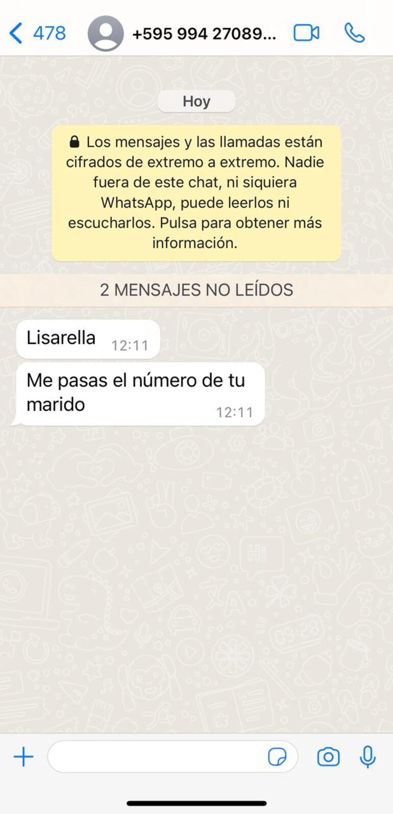 Mensajes enviados a la senadora Lizarella Valiente. (gentileza de la parlamentaria).