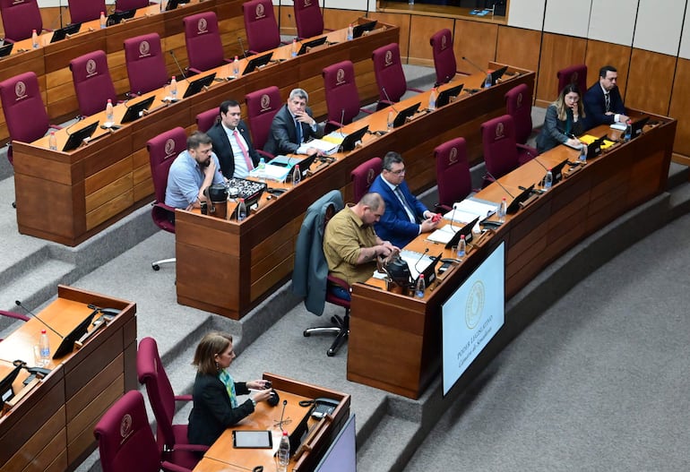 Senadores y diputados, entre ellos Jatar Fernández (HC), escuchan a la fiscala Matilde Moreno.