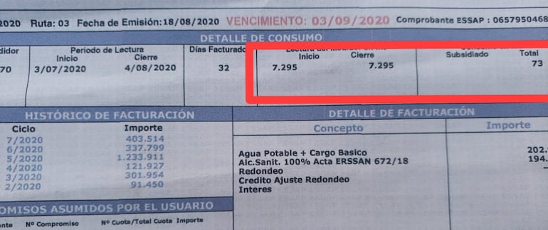 Factura de consumo de Essap