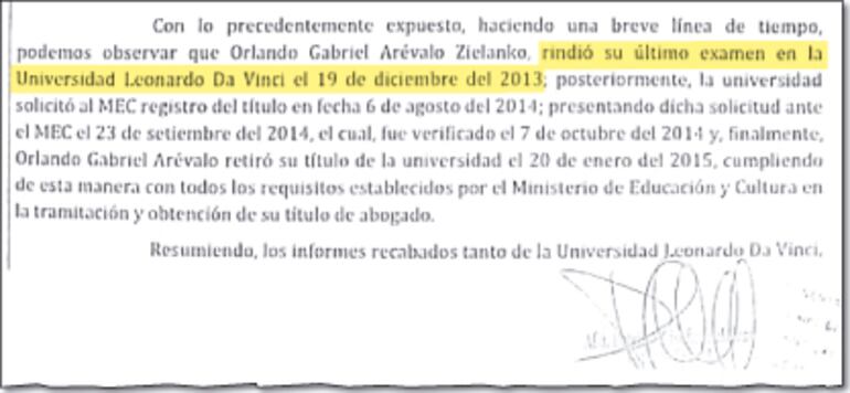 Para la fiscal Patricia Sánchez, el último examen de Arévalo fue en diciembre de 2013.