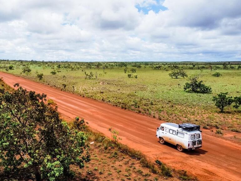 Rupununi Road, Guyana, donde la pareja tuvo un percance con el vehículo. Un gran susto felizmente resuelto rápidamente.