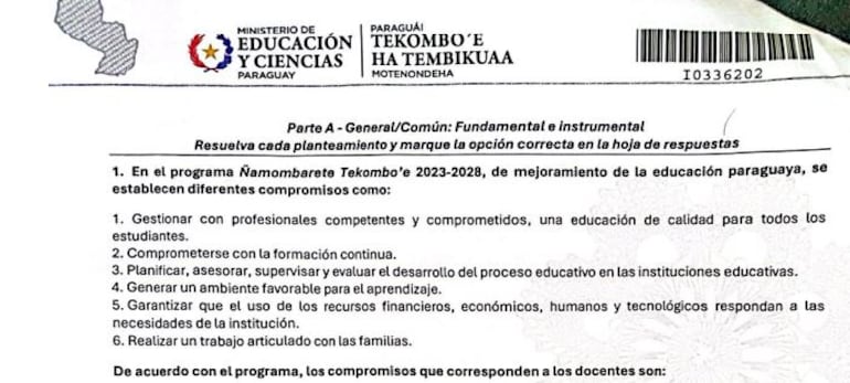 Parte del cuadernillo del concurso docente que supuestamente se filtró ayer en Concepción.