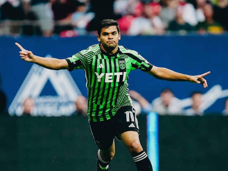 El paraguayo Rodney Redes, futbolista del Austin FC, celebra su primer gol en la Major League Soccer de Estados Unidos.