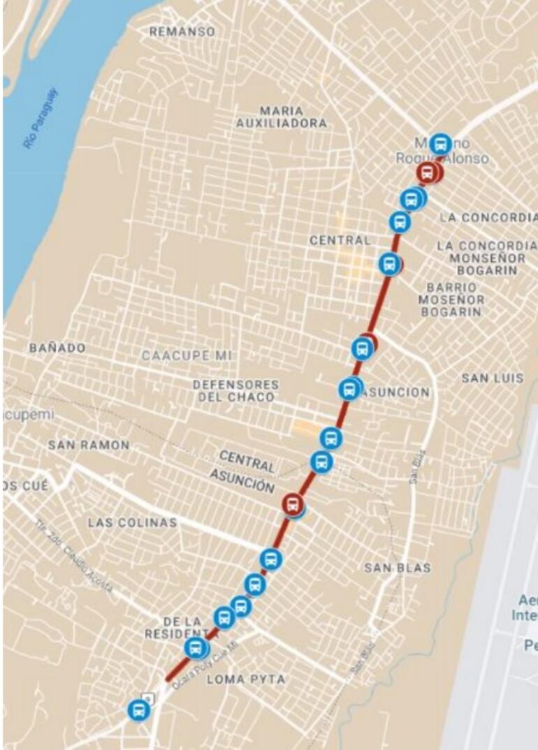 Mapa del trayecto del carril exclusivo que el Gobierno prometió habilitar apenas se cambiaron autoridades.