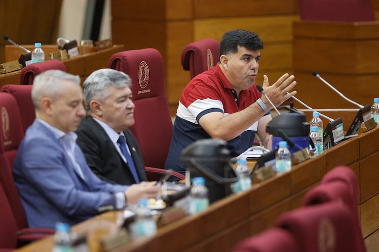 El diputado liberal Adrián Vaesken (d) respondió al intento de crítica del presidente del Congreso, Basilio "Bachi" Núñez.