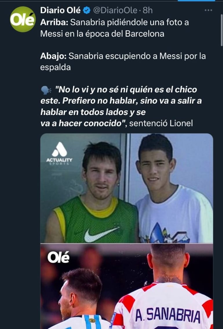 Reacciones del supuesto escupitajo de Antonio Sanabria a Lionel Messi.