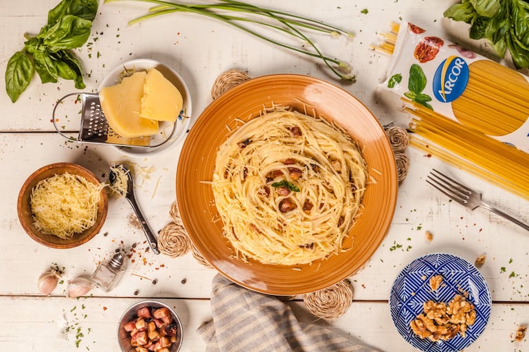 Fideos carbonara Arcor.