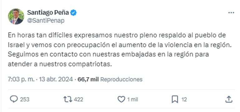 Santiago Peña se solidariza con Israel.