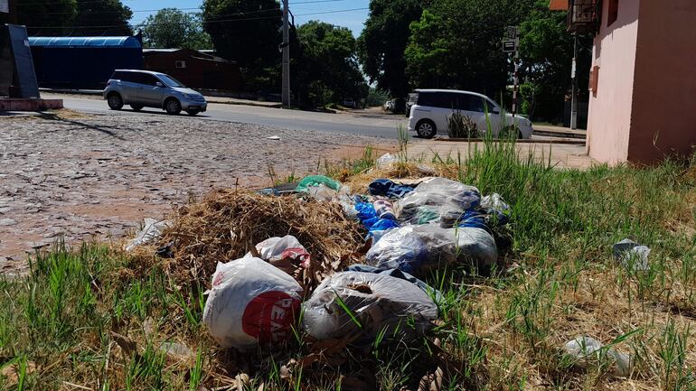 Baldíos y veredas de la calle 28 del barrio San Blas de San Antonio convertidos en mini vertederos de basura.