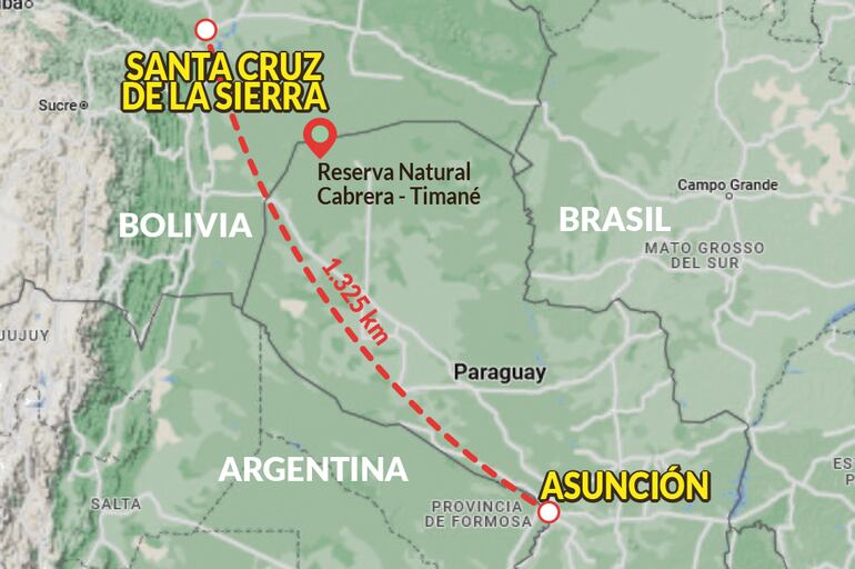 Distancia entre las ciudades de Santa Cruz de la Sierra, donde Marset y su familia vivían en una mansión hace casi un año, y Asunción.