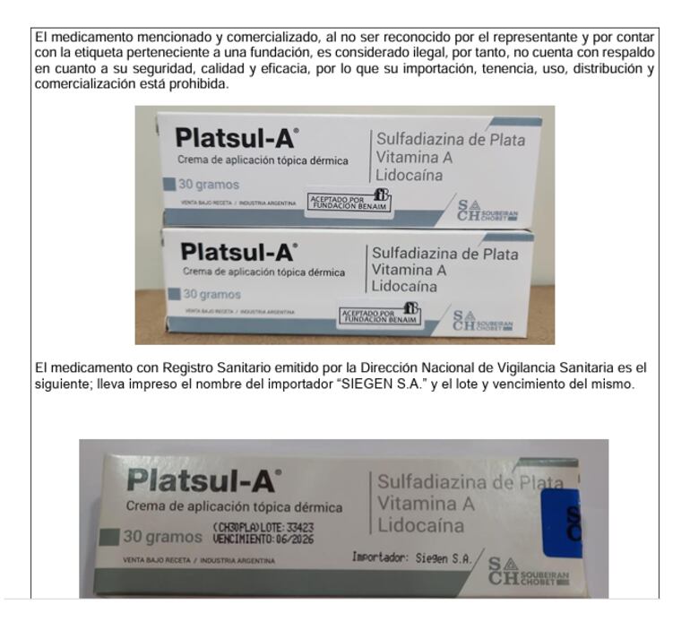 Arriba,  la crema que está siendo vendida de manera ilegal y, abajo, el sello de color azul que garantiza el importador autorizado en Paraguay.