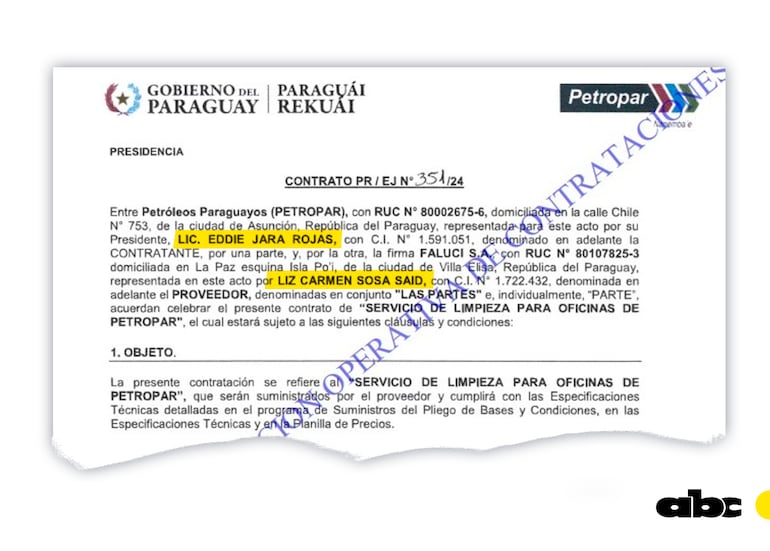 Contrato que firmó Eddie Jara con Liz Carmen Sosa Said, representante de Faluci SA.