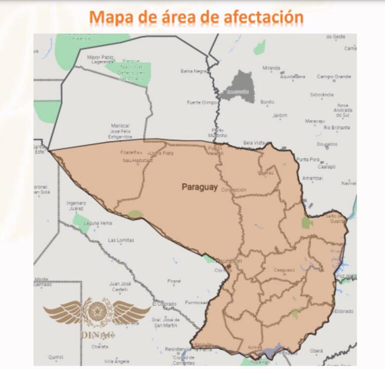 Mapa de afectación del sistema de tormentas que afectará al país en estos días.