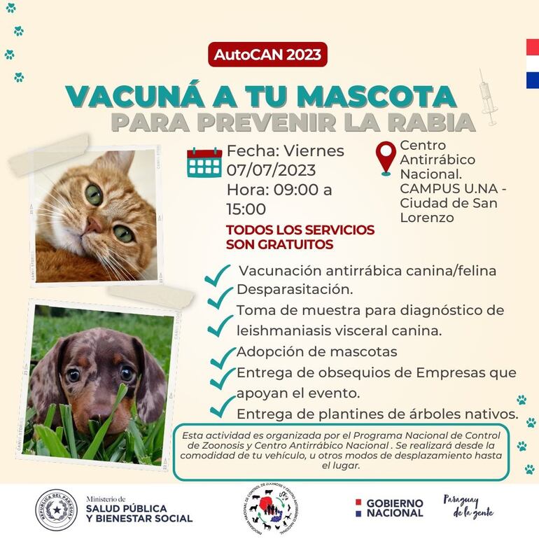 La jornada de vacunación es en el marco del Día Mundial de las Zoonosis, que se recuerda cada 6 de julio.