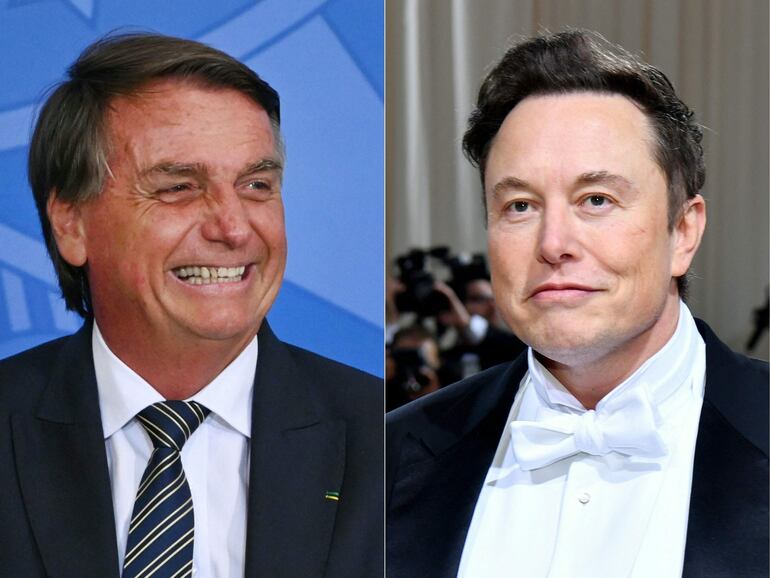 El expresidente de Brasil, Jair Bolsonaro (i) y el propietario de la red social X. Elon Musk (d).