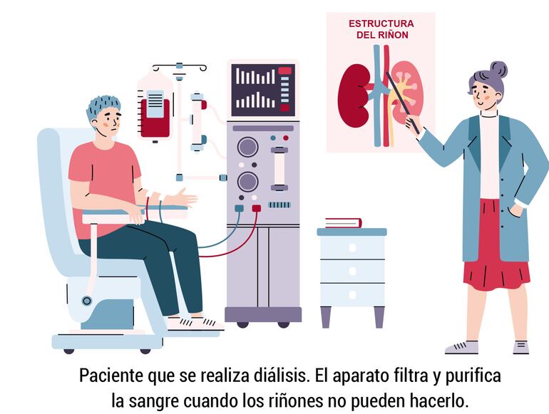 Paciente que se realiza diálisis. El aparato filtra y purifica la sangre cuando los riñones no pueden hacerlo.