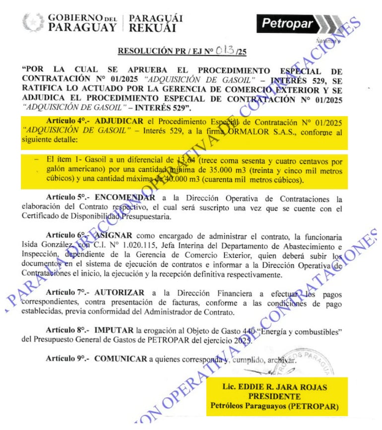 Resolución de adjudicación que firmó Eddie Jara, el 13 de enero último. 