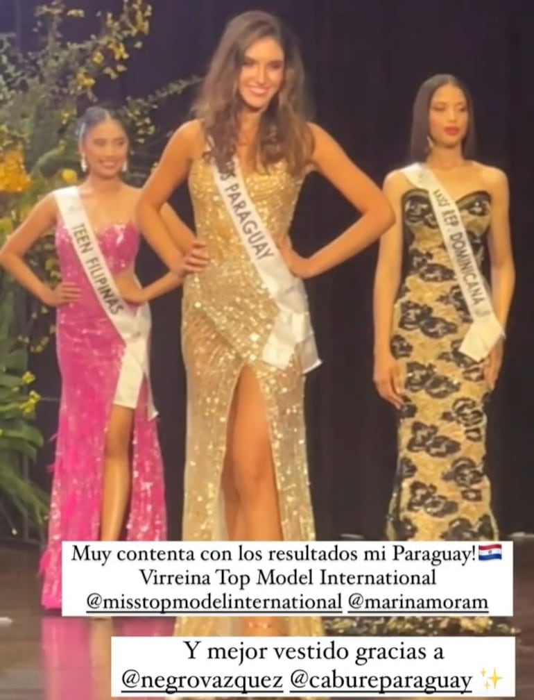 Giuliana Louteiro se consagró vicerreina de Miss Top Model International 2023 y además se llevó un galardón por su vestido de gala. (Captura de la historia de Instagram de Giuliana Louteiro)