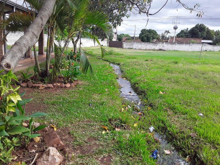 Dentro del predio de la institución abrieron un canal abierto para que una naciente de agua pudiera drenar hacia la calle. Los miembros de la ACE piden intervenir para solucionar este problema.