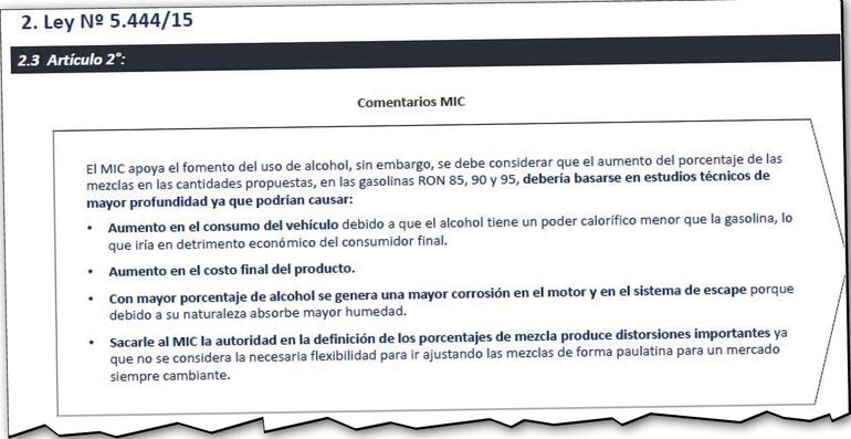 En otro cuadro de su dictamen la cartera de Estado advierte sobre los posibles perjuicios.