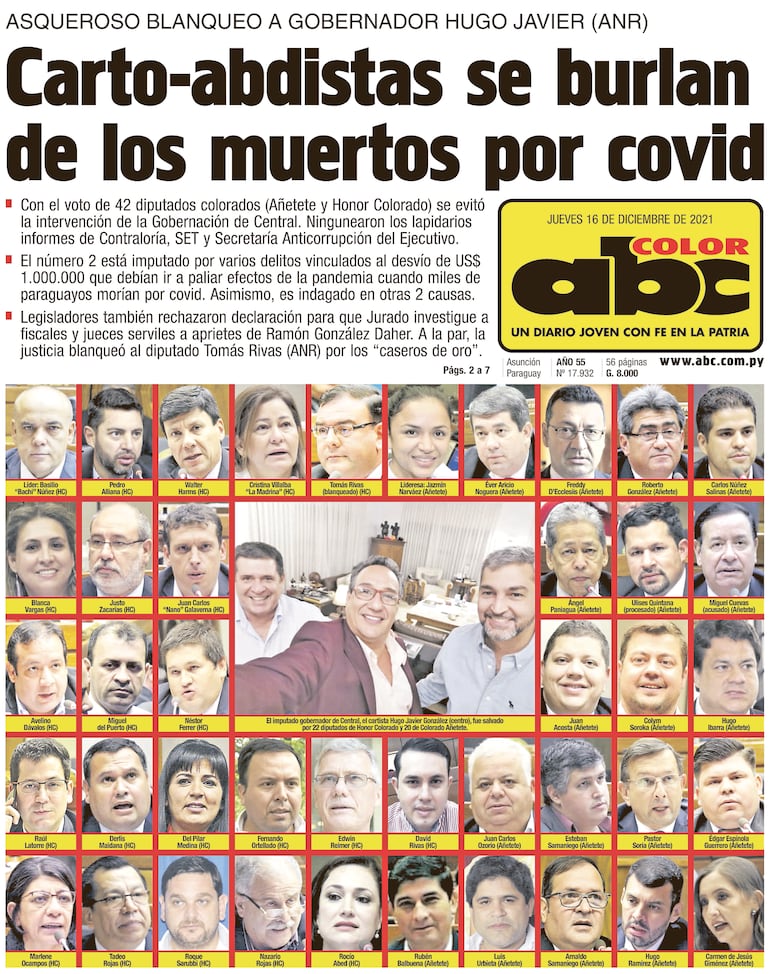 Tapa de ABC del 16 de diciembre de 2021 en la cual dejaba en evidencia a los blanqueadores de Gonzále