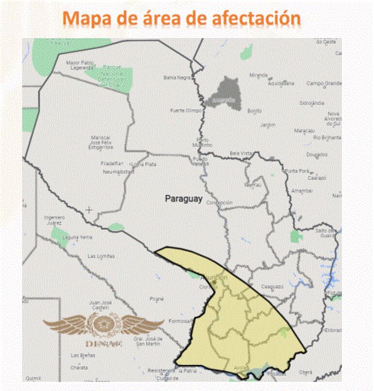 Zona afectada por el sistema de tormentas - Dirección de Meteorología e Hidrología (DMH)