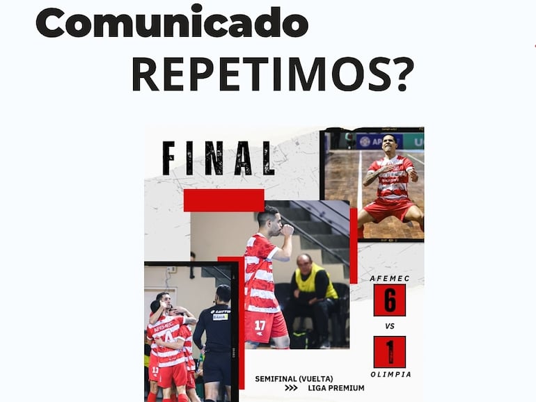 La cargada de Afemec a Olimpia por la goleada 6-1 en la semifinal de vuelta repetida de la Liga Premium de Futsal FIFA.