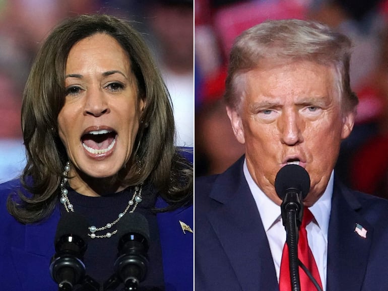 Los aspirantes a la Casa Blanca Kamala Harris (i) y Donald Trump (d).