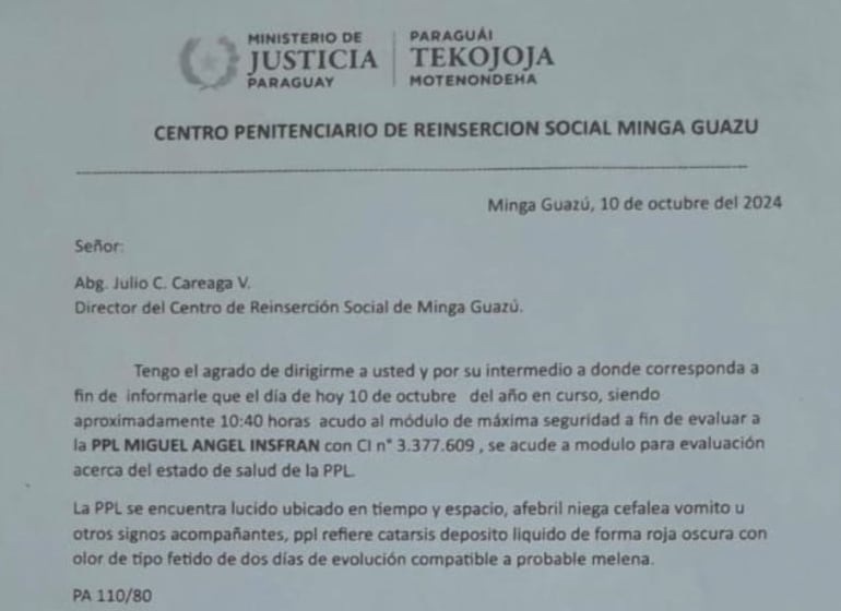 El examen médico se realizó hace un par de días.