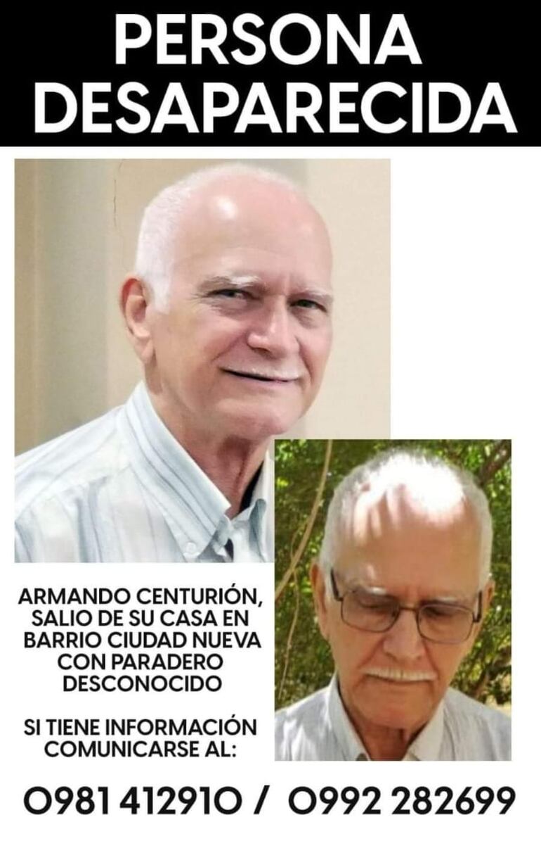 Flyer de la familia de Armando Centurión que se encuentra desaparecido.