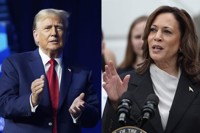 El expresidente Donald Trump y a la actual vicepresidenta Kamala Harris (d).