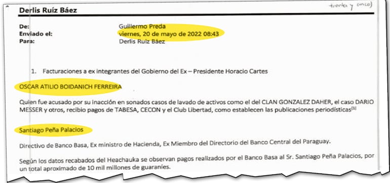 El correo interno enviado por   Preda a Ruiz  el 20 de mayo de 2022, luego de ser públicos los datos el 8 de mayo de 2022.