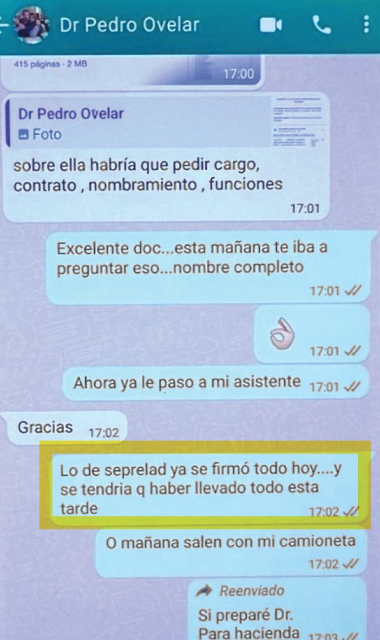 Parte de la conversación  entre el fiscal Aldo Cantero y el abogado Pedro Ovelar.