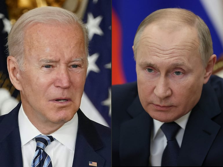 El presidente estadounidense Joe Biden (a la izquierda) y el ruso Vladimir Putin.