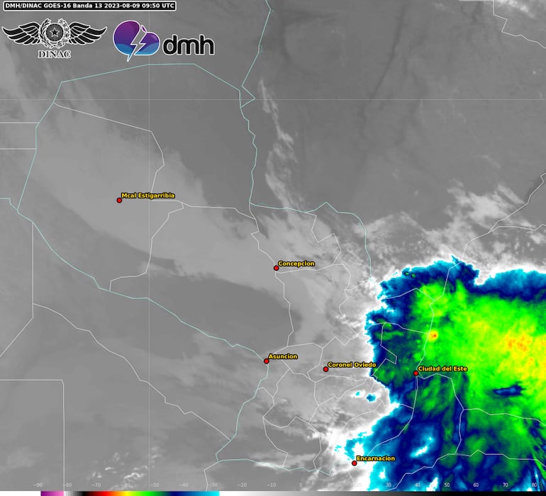 Imagen satelital de las tormentas ingresando por el este del país.