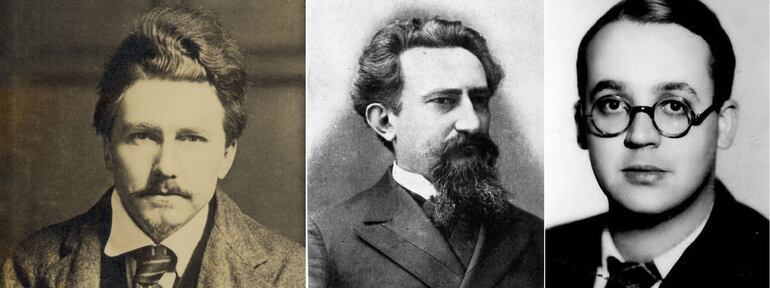 De izquierda a derecha, Ezra Pound (1885-1972), José Segundo Decoud (1848-1909) y Robert Brasillach (1909-1945).