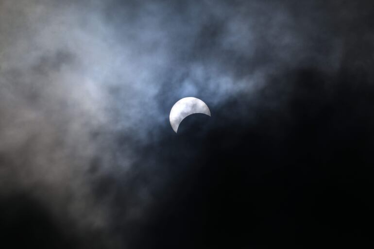 La mayoría quiso estar en el Zoológico en el momento del eclipse porque este es el sitio en el que el fenómeno se pudo ver con mayor duración. En total, los visitantes pudieron contemplarlo durante 4 minutos. (Photo by ANGELA WEISS / AFP)