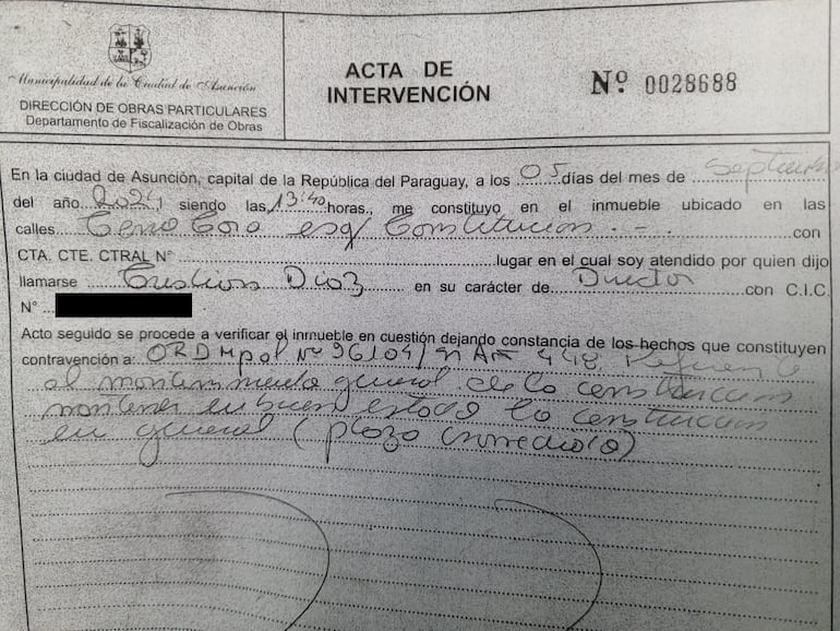 Copia de la nota de intervención de la Municipalidad de Asunción en la escuela República Argentina.