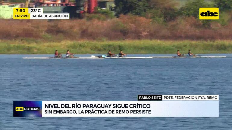 Pese al bajo nivel del río, atletas de remo siguen entrenando