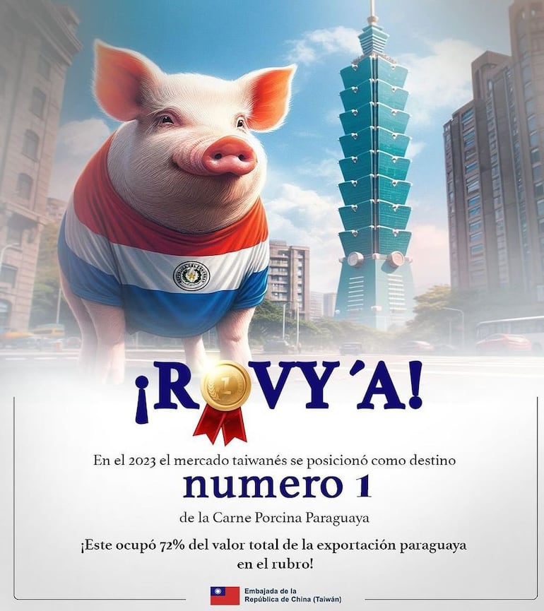 Afiche publicado por la embajada de Taiwán en Paraguay sobre la carne porcina exportada a ese país.